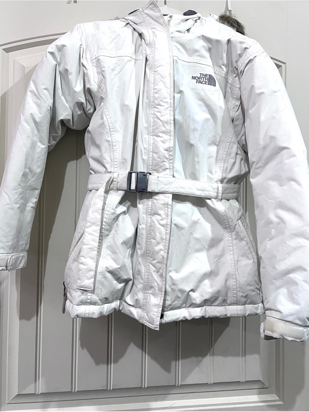 The North Face White Girls' Belted Puffer Jacket with Hood